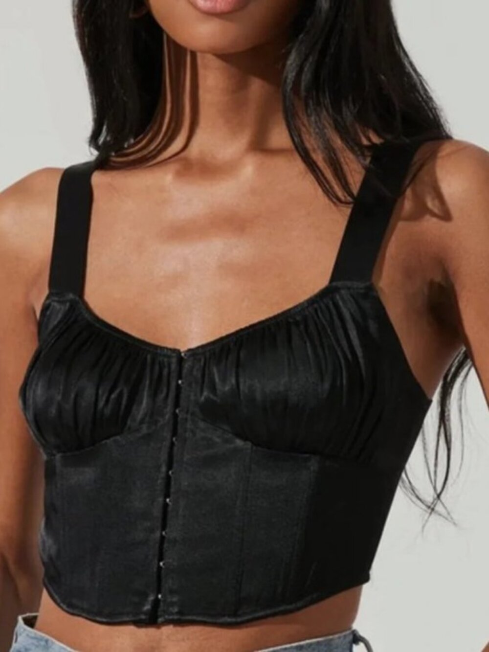 ASTR The Label Larinna corset-style bustier crop top black women's size S